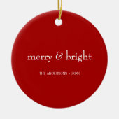 Modernes Merry & Bright Red Christmas Holiday Foto Keramik Ornament (Vorne)
