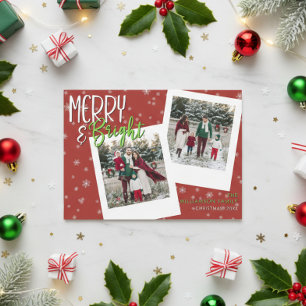 Modernes Merry & Bright Red Snowflake Foto Feiertagskarte