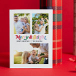 Modernes Merry & Bright Retro 3 Foto Feiertagskarte<br><div class="desc">Willkommen in dieser Weihnachtszeit mit einer herzlichen und modernen Grußkarte, die Ihre Freunde und Familie lächeln wird. Unsere moderne Merry & Bright Retro 3 Foto Weihnachtskarte ist der ideale Weg, um die Nostalgie der Feriensaison zu erleben und bleibende Erinnerungen zu schaffen. Die Karte zeichnet sich durch ein fröhliches und helles...</div>