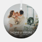 Modernes Merry & Bright Stilvolles Foto Ornament Aus Glas (Rückseite)