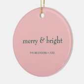 Modernes Merry & Bright Weihnachten Foto Pink & Gr Keramik Ornament (Links)