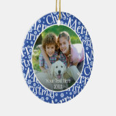 Modernes MERRY CHRISTMAS Blue Snowflake Foto Keramik Ornament (Rechts)