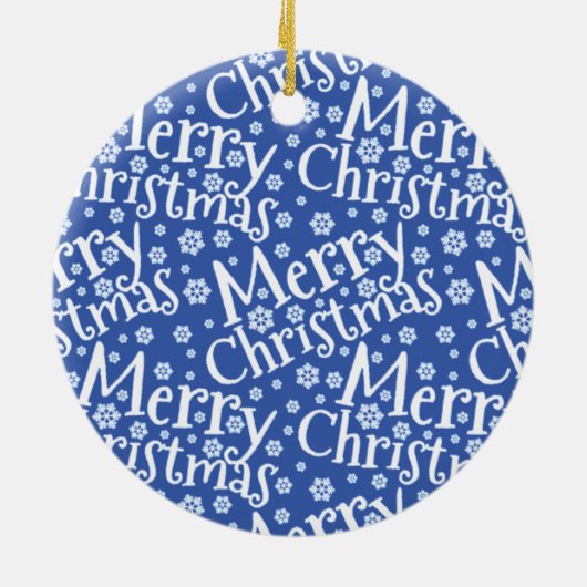 Modernes MERRY CHRISTMAS Blue Snowflake Foto Keramik Ornament (Hinten)
