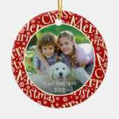 Modernes MERRY CHRISTMAS Red Snowflake Pattern Fot Keramik Ornament (Vorne)