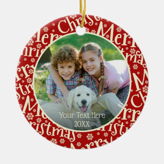 Modernes MERRY CHRISTMAS Red Snowflake Pattern Fot Keramik Ornament (Vorne)