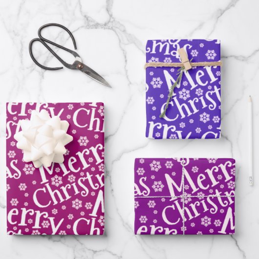 Modernes MERRY CHRISTMAS Snowflake Lila Pink Geschenkpapier Set (Vorderseite)