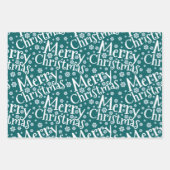 Modernes MERRY CHRISTMAS Snowflake Red Green Blue Geschenkpapier Set (Vorderseite 3)