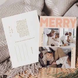 Modernes Merry Coral Year in Review Vertikal 3 Fot Feiertagspostkarte