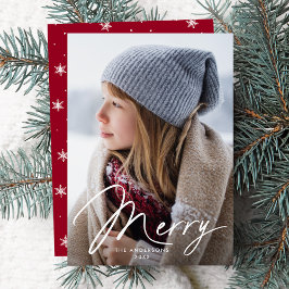 Modernes Merry Signature Script Red Foto Feiertagskarte