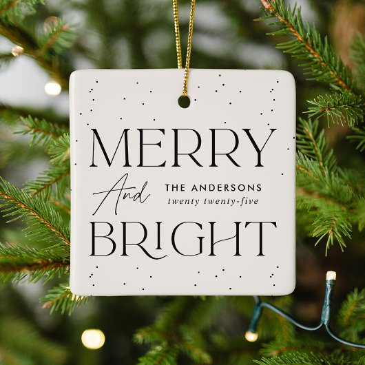 Modernes Merry-und Bright-Cream-Foto Keramikornament