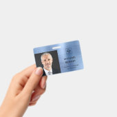 Modernes Metallic Blue Company Foto ID Ausweis (Handheld)