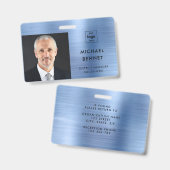 Modernes Metallic Blue Company Foto ID Ausweis (Vorder- & Rückseite)
