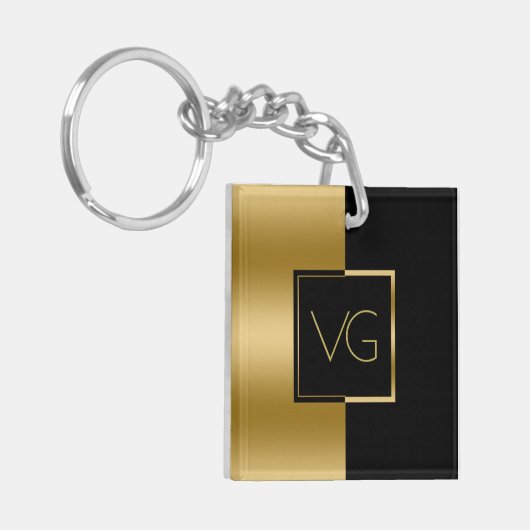 Modernes Metallic-Gold auf schwarz geometrischem D Schlüsselanhänger (Vorderseite links)