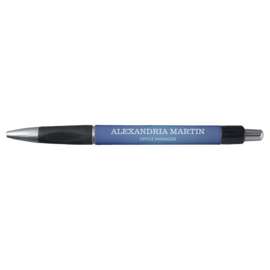 Modernes, metallisch minimales Blue Job Name Pen Kugelschreiber (Vorderseite)