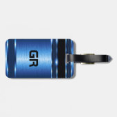 Modernes metallisches blaues geometrisches Design Gepäckanhänger (Rückseite horizontal)