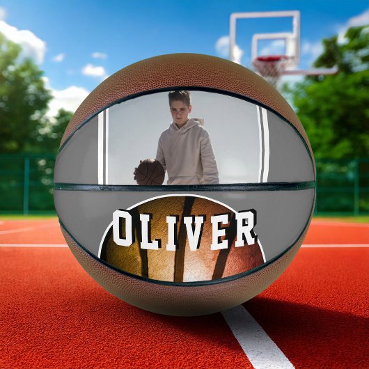 Modernes Metallisches Orange Name Foto Basketball