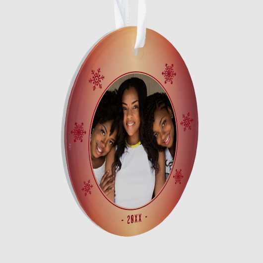 Modernes Metallisches Rotes Schneeflocken-Foto Ornament (Vorderseite)