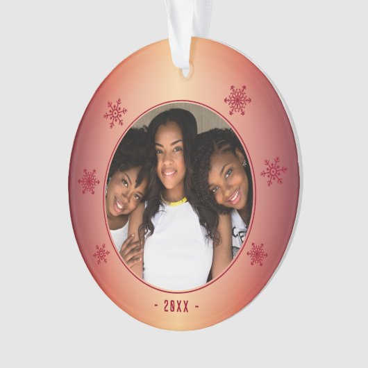 Modernes Metallisches Rotes Schneeflocken-Foto Ornament (Vorderseite)