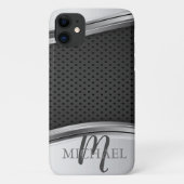 Modernes metallisches Silberschwarzes Monogramm Case-Mate iPhone Hülle (Rückseite)