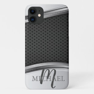 Modernes metallisches Silberschwarzes Monogramm Case-Mate iPhone Hülle