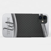 Modernes metallisches Silberschwarzes Monogramm Case-Mate iPhone Hülle (Rückseite (Horizontal))