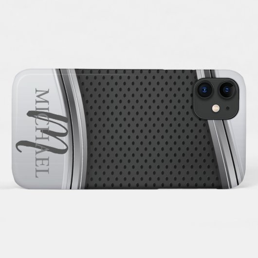 Modernes metallisches Silberschwarzes Monogramm Case-Mate iPhone Hülle (Rückseite (Horizontal))