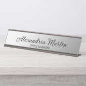 Modernes, metallisches Silver Job Name Skript Schreibtischnamensplakette (Vorderseite )