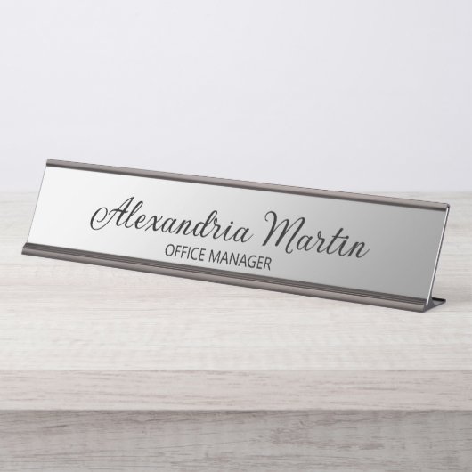 Modernes, metallisches Silver Job Name Skript Schreibtischnamensplakette (Vorderseite )