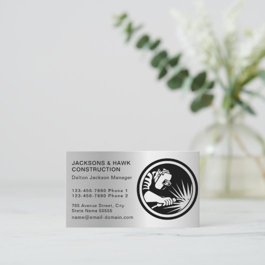 Modernes Metallsilber sieht einfach aus Visitenkarte (Stehend Vorderseite)