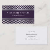 Modernes Metallsilber Zickzack und Lila Visitenkarte (Vorne/Hinten)