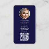 Modernes Midnight Blue Realtor Blumenschlüssel Fot Visitenkarte (Rückseite)