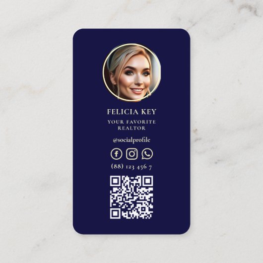 Modernes Midnight Blue Realtor Blumenschlüssel Fot Visitenkarte (Rückseite)