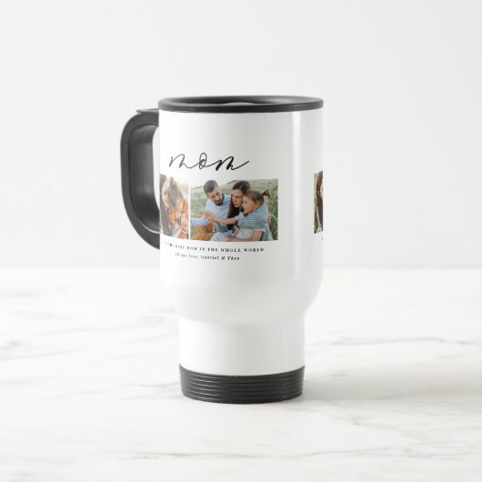 Modernes Mindest-Multi-Foto-Script-Mama-Geschenk Reisebecher (Vorderseite Links)