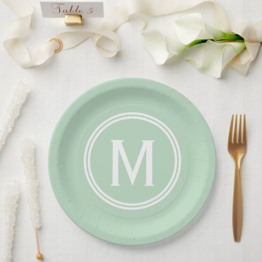 Modernes Mini Green Custom Round Gerahmt Monogram Pappteller (Hochzeit)