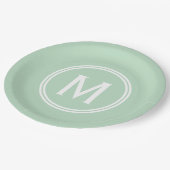 Modernes Mini Green Custom Round Gerahmt Monogram Pappteller (Schrägansicht)