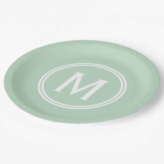 Modernes Mini Green Custom Round Gerahmt Monogram Pappteller (Schrägansicht)