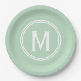 Modernes Mini Green Custom Round Gerahmt Monogram Pappteller