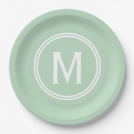 Modernes Mini Green Custom Round Gerahmt Monogram Pappteller (Vorderseite)