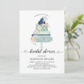 Modernes Mini Navy & Blush Blumenkuchen Brautparty Einladung (Stehend Vorderseite)