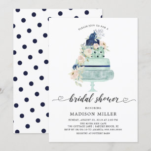 Modernes Mini Navy & Blush Blumenkuchen Brautparty Einladung