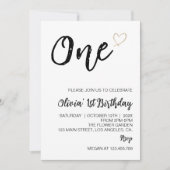 Modernes Minimal 1. Geburtstag Foto Einladung (Vorderseite)