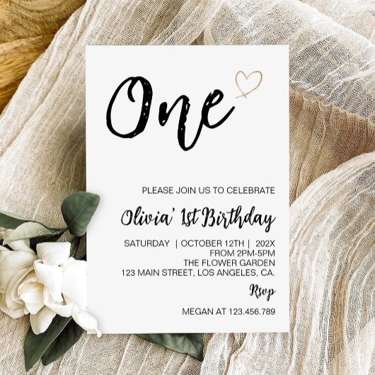 Modernes Minimal 1. Geburtstag Foto Einladung