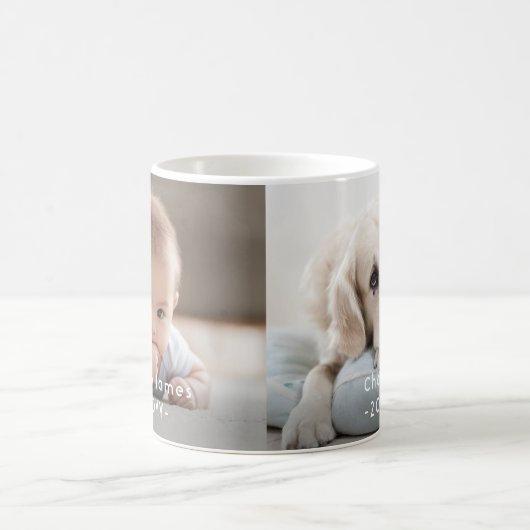 Modernes Minimal-2-Foto-Overlay für weißer Text Kaffeetasse (Mittel)