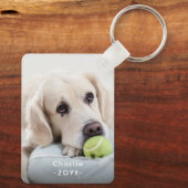 Modernes Minimal-2-Foto-Overlay für weißer Text Schlüsselanhänger (Rückseite)