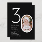 Modernes Minimal 30. Geburtstag Party Chic Black Einladung (Vorne/Hinten)