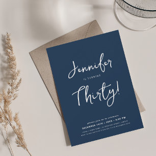 Modernes Minimal 30. Geburtstag Script Navy Blue Einladung