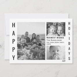 Modernes Minimal 3 Foto Happy Holiday Black & Whit Feiertagskarte