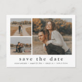 Modernes Minimal 3 Foto Save the Date Ankündigungspostkarte (Vorderseite)