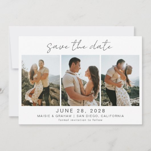 Modernes Minimal 4 Foto Save the Date (Vorderseite)