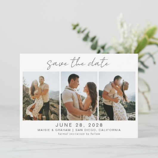 Modernes Minimal 4 Foto Save the Date (Stehend Vorderseite)